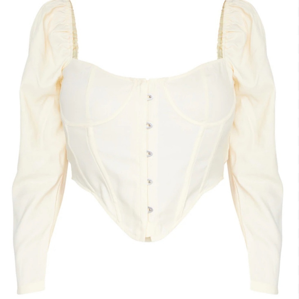 PrettyLittleThing Cream Puff Sleeve Corset Top